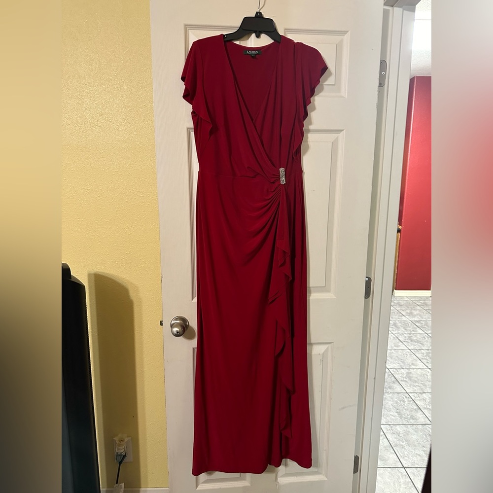 Ralph Lauren Red Flutter-Sleeve Gown/Dress